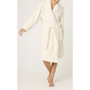 PJ Salvage Women Plush Luxe Faux Fur Belted Collared Robe Ivory Small /36